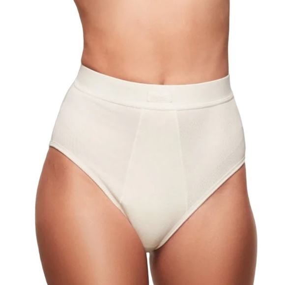 Skims Cotton Rib High Waisted Boyfriend Panty Brief Underwear Bone NIP - Picture 2 of 9